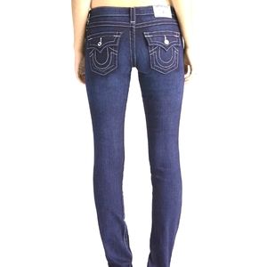 True Religion Slim Straight Leg Jeans Low Rise Medium Distressed Flap Pocket 28